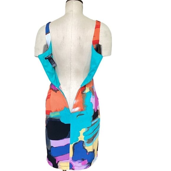 Bisou Bisou Sleeveless Sheath Dress Sz 4 Abstract Watercolor Print Pockets 217J - Picture 7 of 9